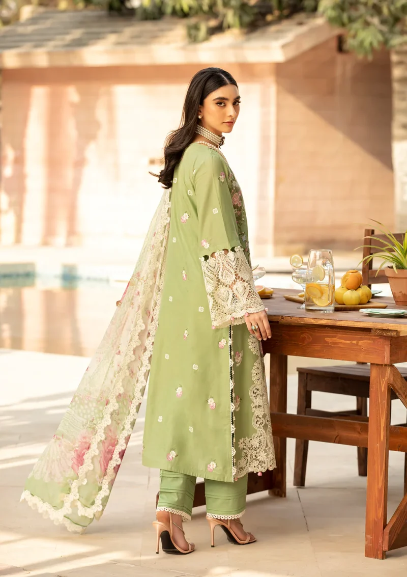 ELAF | Luxury | Lawn 25 |Pale Green | Unstitched |  Festive wear | Fizzah | ELM-08 | 3 pc set. - Image 2
