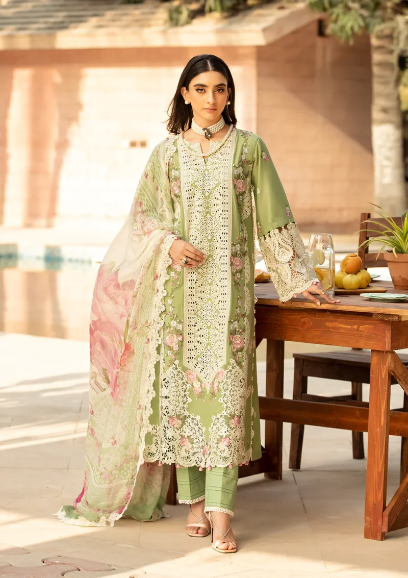 ELAF | Luxury | Lawn 25 |Pale Green | Unstitched |  Festive wear | Fizzah | ELM-08 | 3 pc set. - Image 3