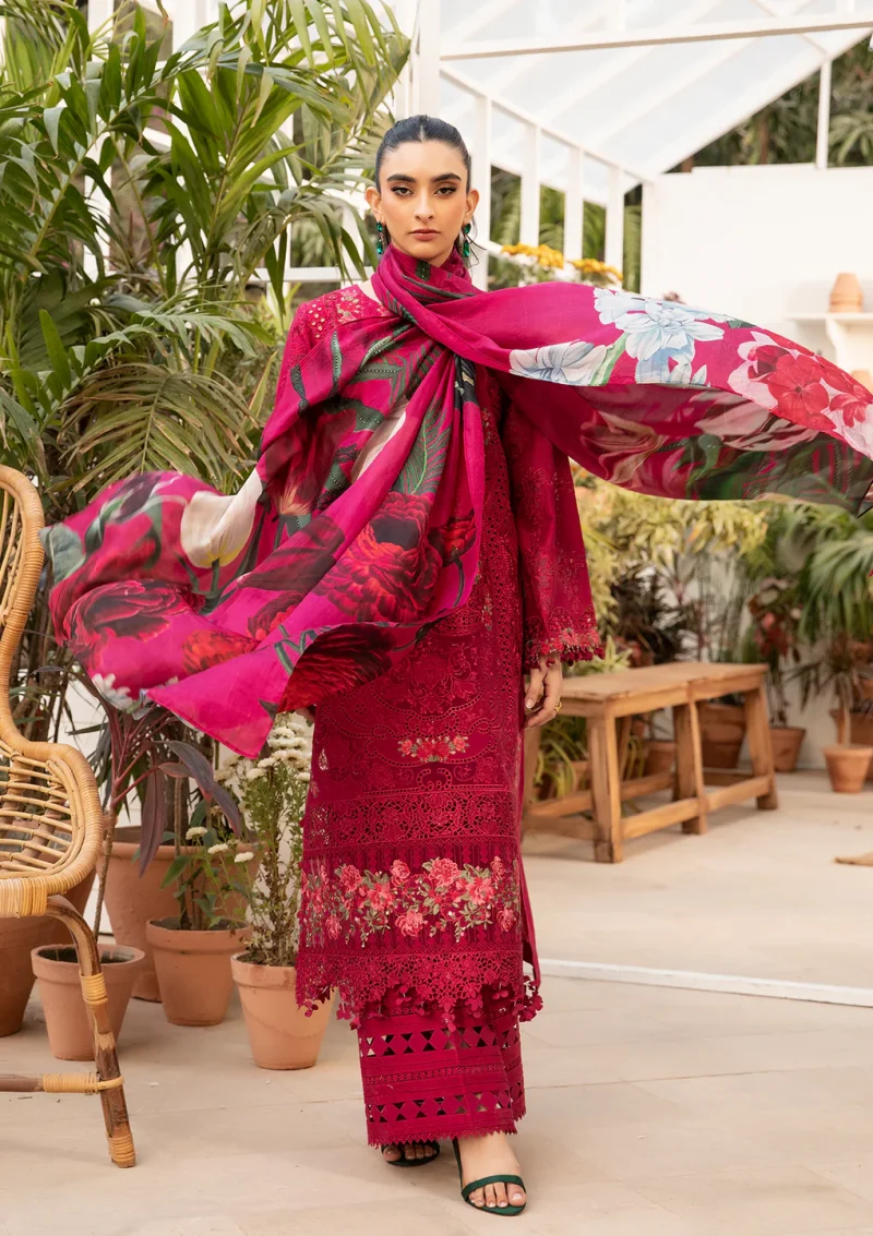 ELAF | Luxury | Lawn 25 |Magenta | Unstitched |  Festive wear | Gulnar | ELM-10 | 3 pc set. - Image 2