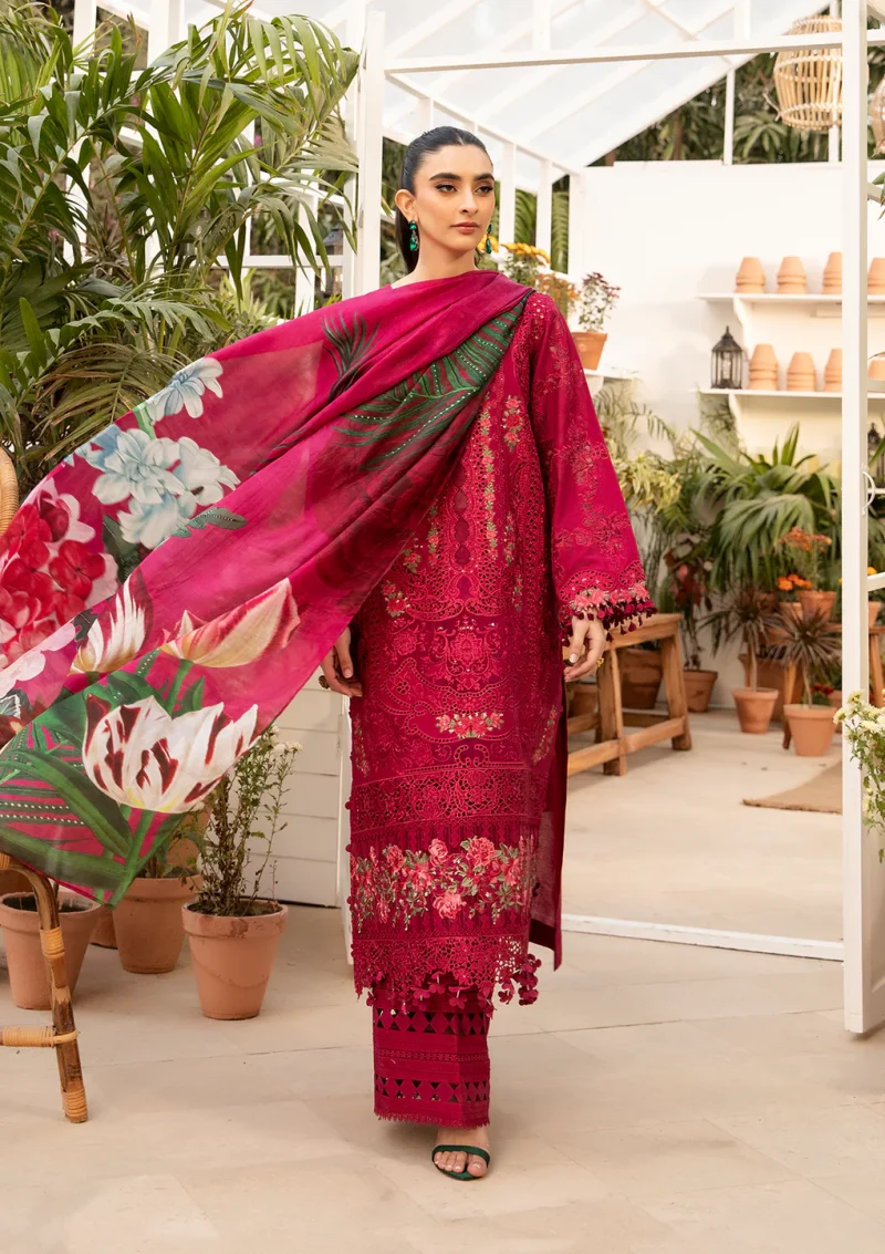 ELAF | Luxury | Lawn 25 |Magenta | Unstitched |  Festive wear | Gulnar | ELM-10 | 3 pc set. - Image 3