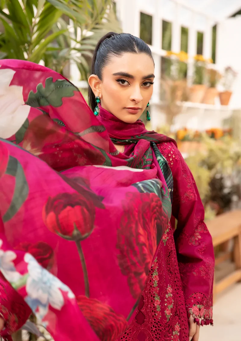 ELAF | Luxury | Lawn 25 |Magenta | Unstitched |  Festive wear | Gulnar | ELM-10 | 3 pc set. - Image 4