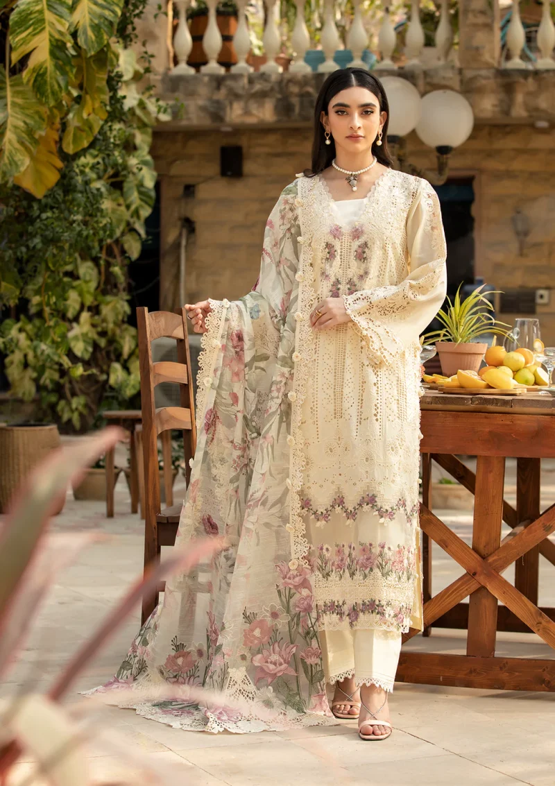 ELAF | Luxury | Lawn 25 |Off White | Unstitched |  Festive wear | Kohinoor | ELM-11 | 3 pc set.