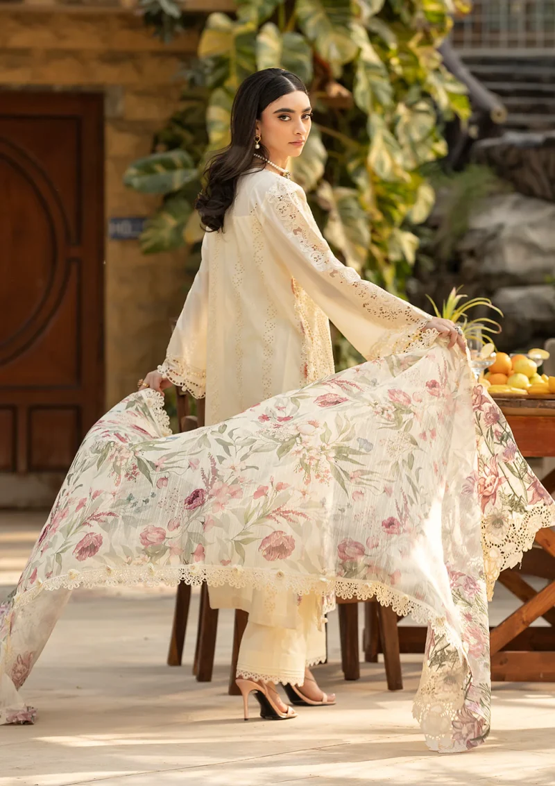 ELAF | Luxury | Lawn 25 |Off White | Unstitched |  Festive wear | Kohinoor | ELM-11 | 3 pc set. - Image 2