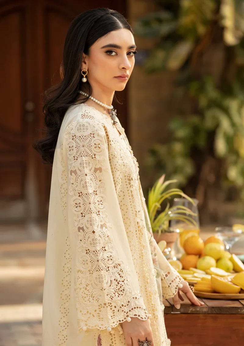 ELAF | Luxury | Lawn 25 |Off White | Unstitched |  Festive wear | Kohinoor | ELM-11 | 3 pc set. - Image 4