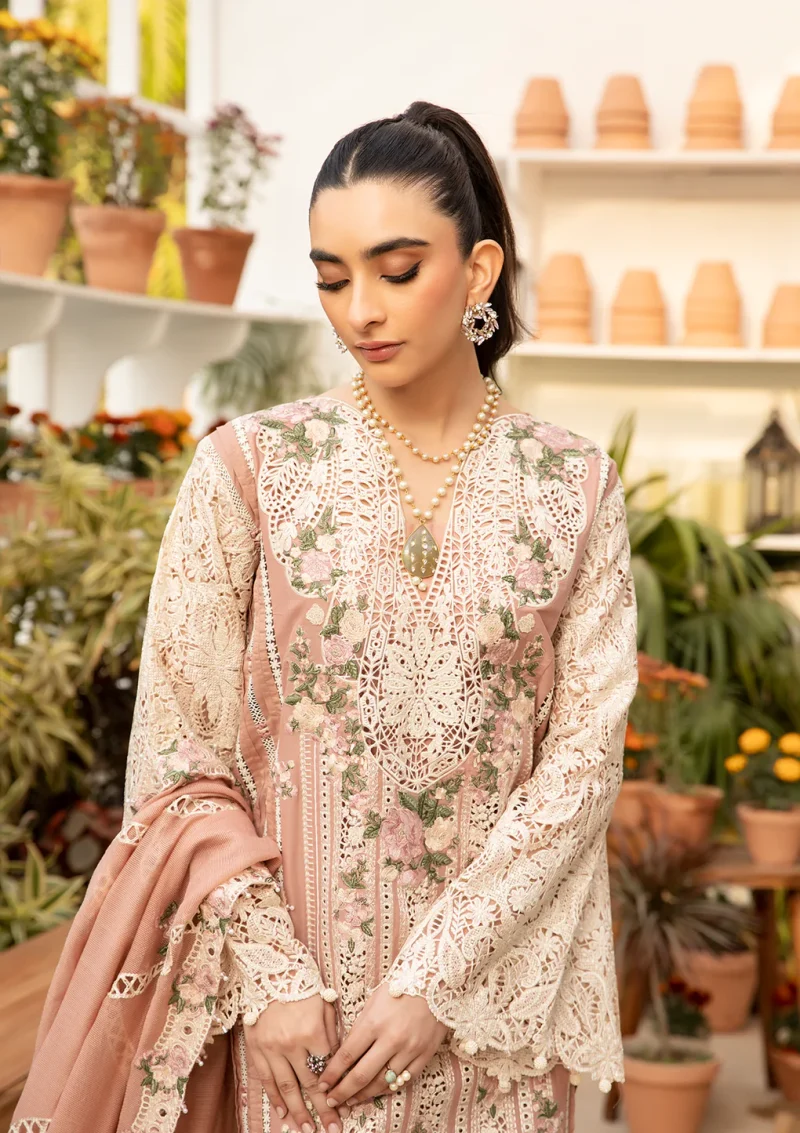 ELAF | Luxury | Lawn 25 |Tea Pink | Unstitched |  Festive wear | Shahana | ELM-12 | 3 pc set. - Image 3