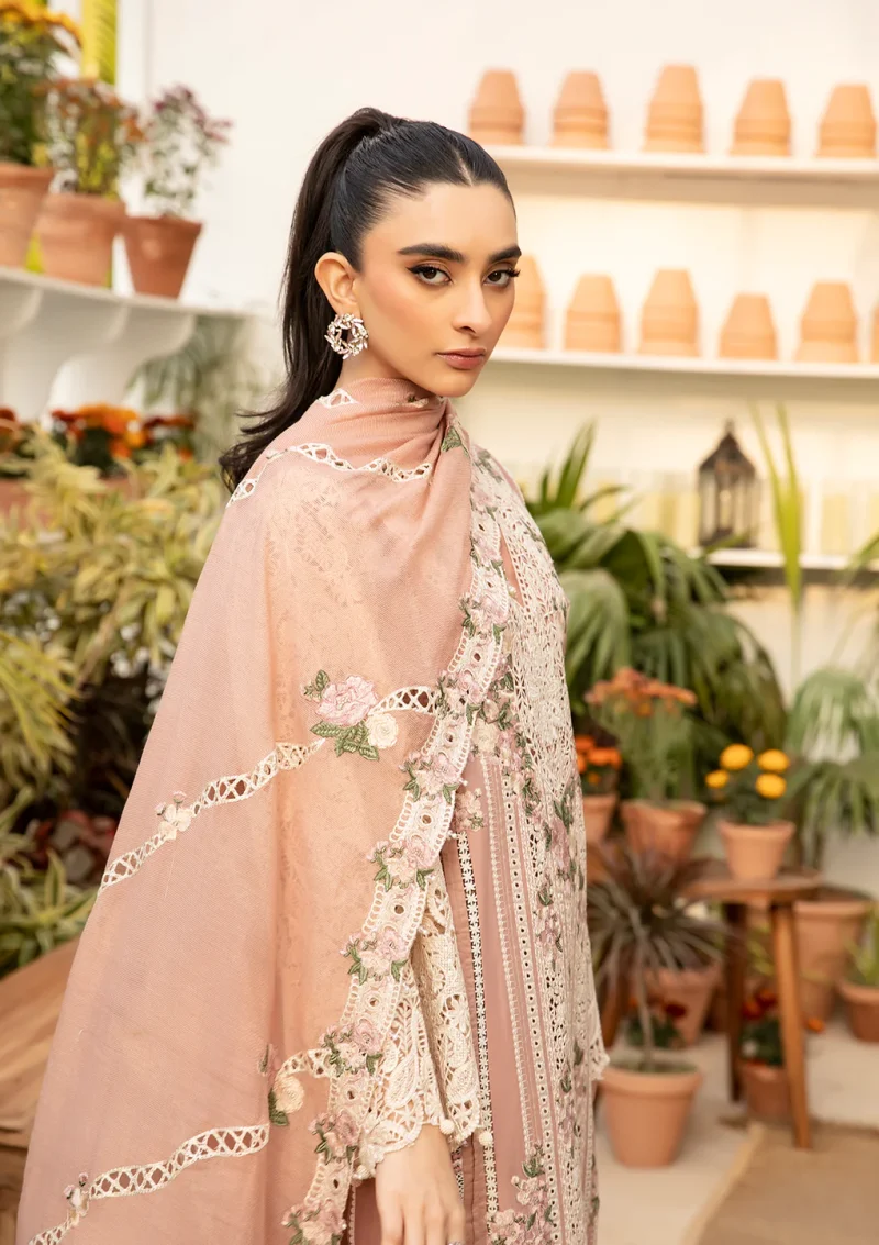 ELAF | Luxury | Lawn 25 |Tea Pink | Unstitched |  Festive wear | Shahana | ELM-12 | 3 pc set. - Image 4